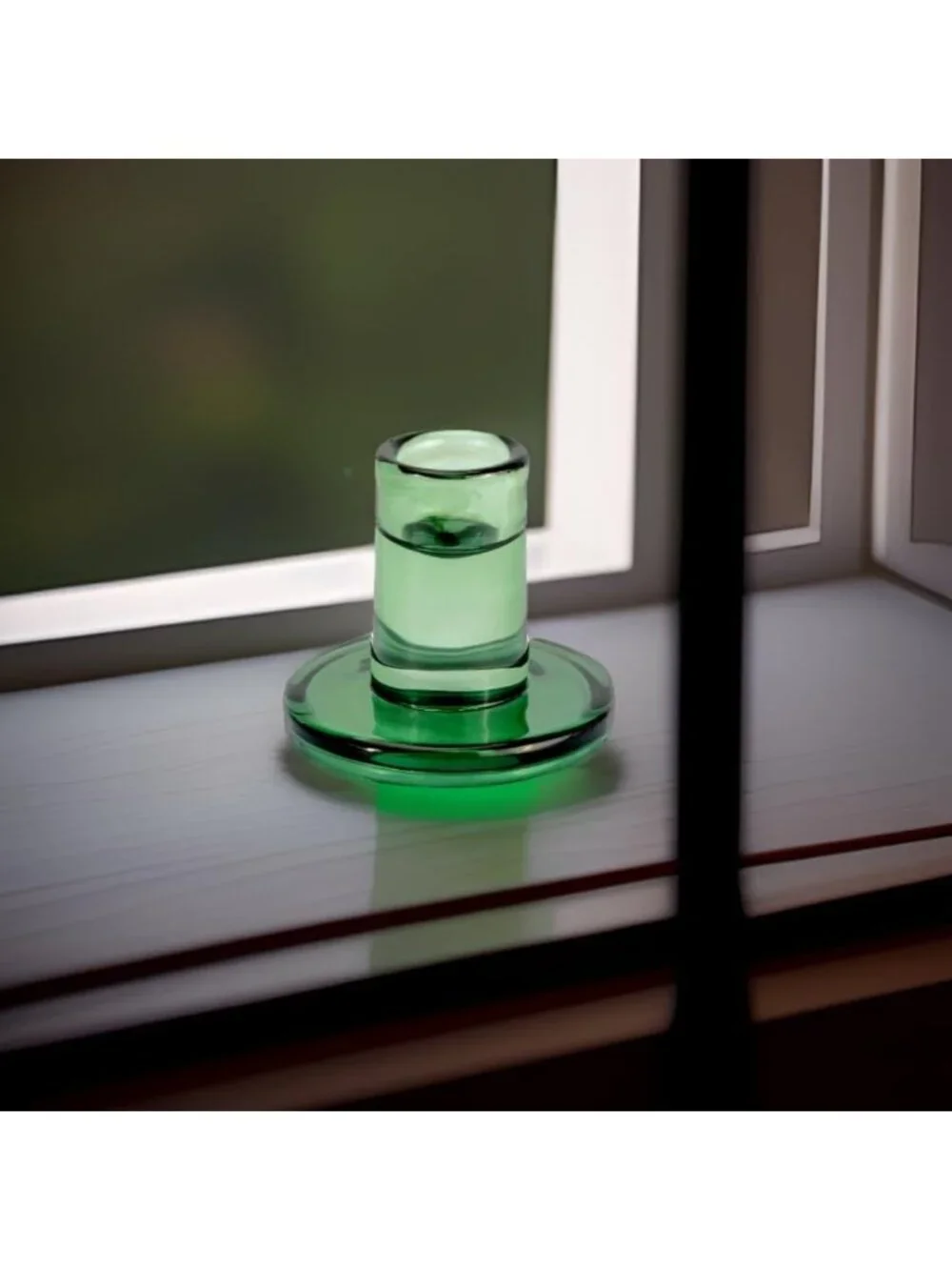 Set of 6 Short Green Glass Taper Candle Holders for 7/8